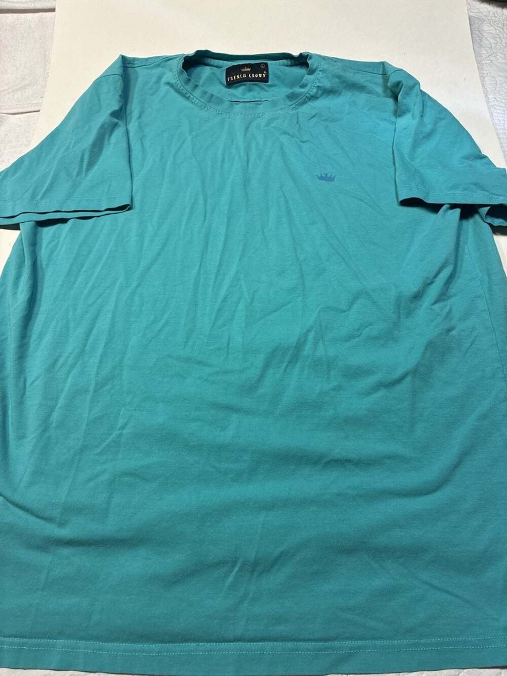 French Crown Crewneck T-Shirt Size L Teal Blue Crown Logo Short Sleeve